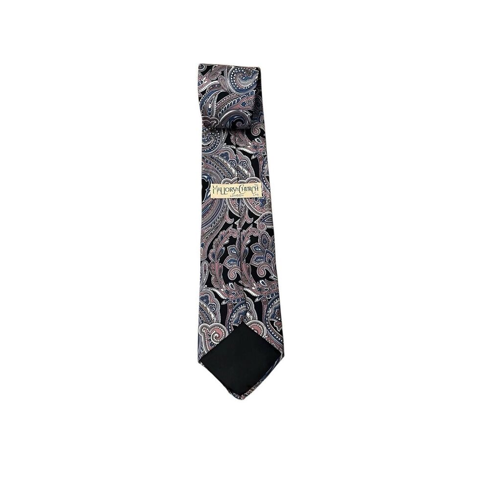 Mallory & Church London Vintage Black Pink Blue Paisley Silk Men’s Neck‎ Tie - Picture 3 of 4